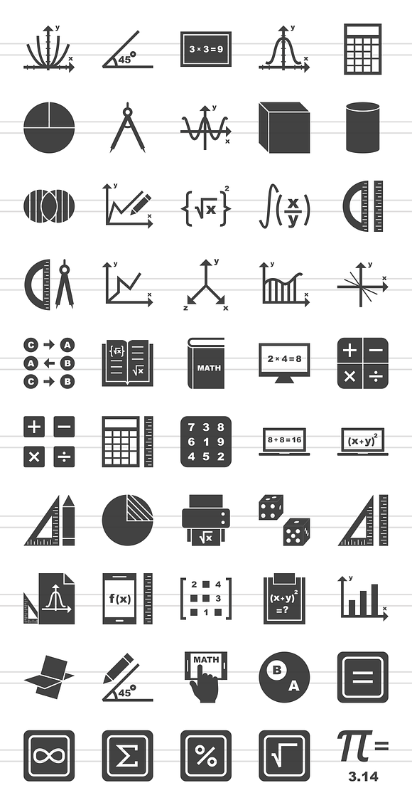 50 Math Symbols Glyph Icons in Graphics - product preview 1