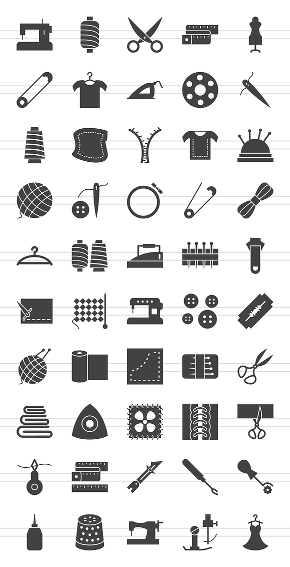 50 Sewing Glyph Icons in Icons - product preview 1