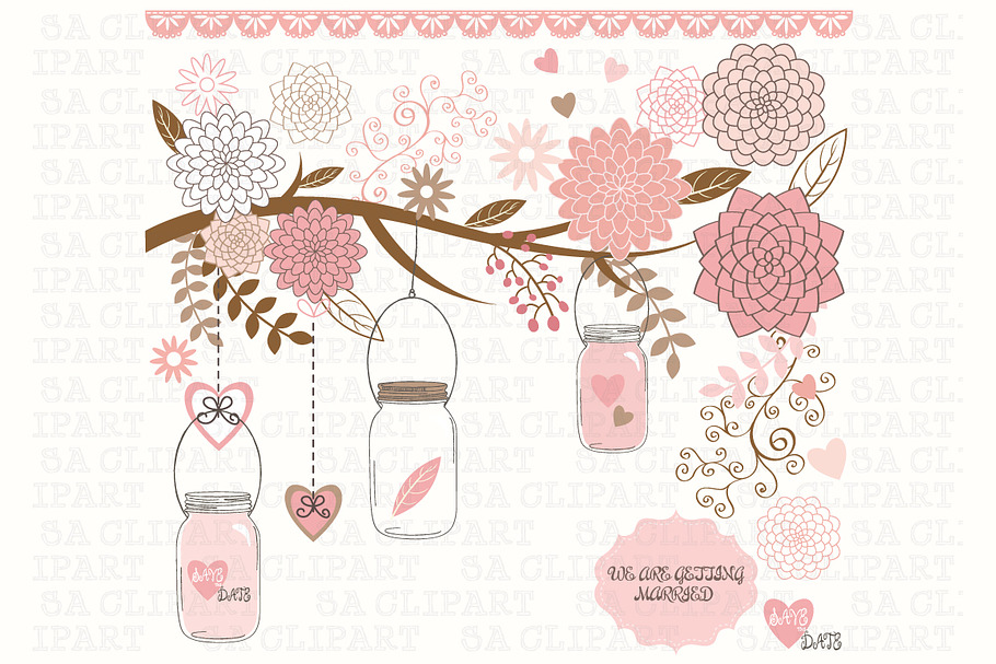 Wedding Mason jar Clipart in Illustrations - product preview 8