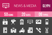 50 News & Media Glyph Inverted Icons