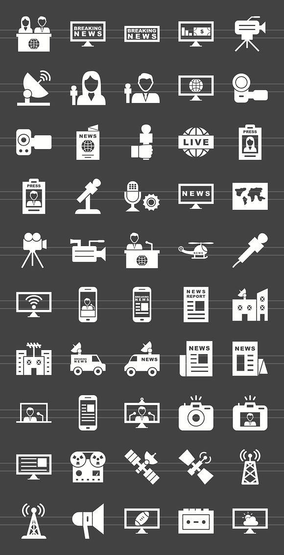 50 News & Media Glyph Inverted Icons in Graphics - product preview 1