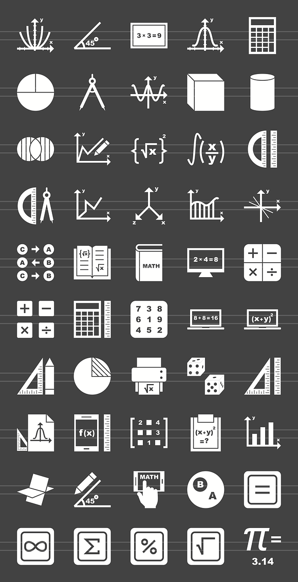 50 Math Symbols Glyph Inverted Icons in Graphics - product preview 1