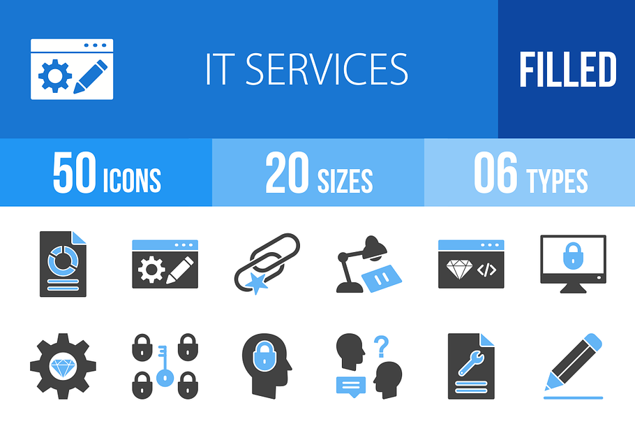 50 IT Services Blue & Black Icons