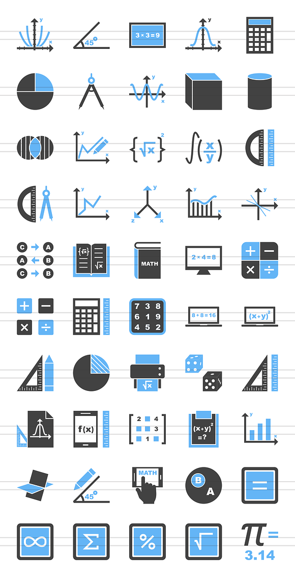 50 Math Symbols Blue & Black Icons in Graphics - product preview 1