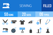 50 Sewing Blue & Black Icons
