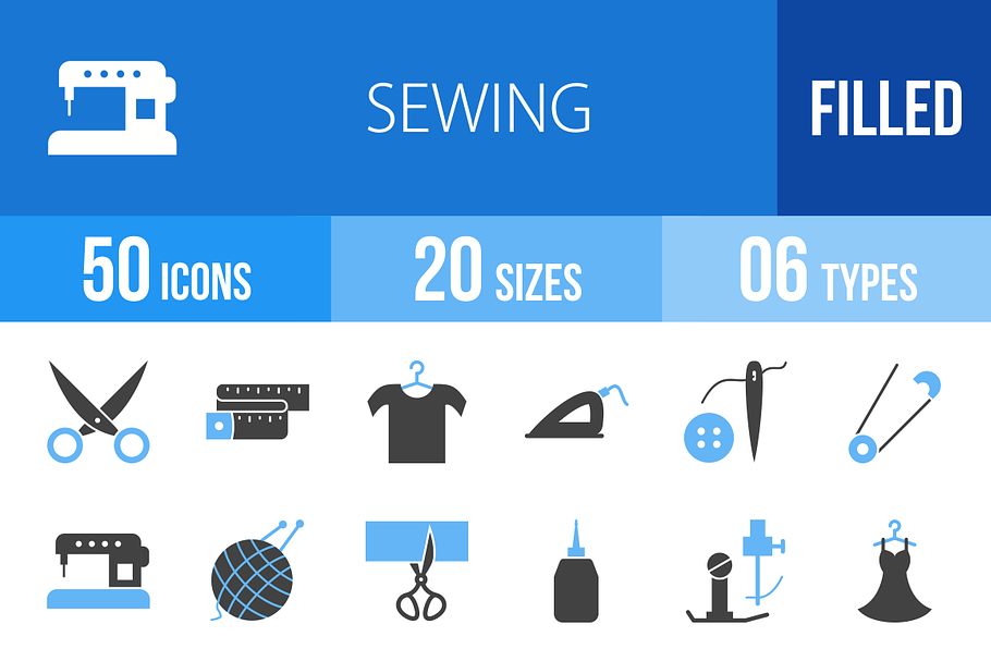 50 Sewing Blue & Black Icons in Graphics - product preview 8