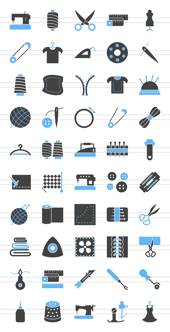 50 Sewing Blue & Black Icons in Graphics - product preview 1