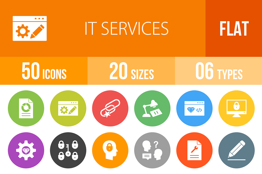 50 IT Services Flat Round Icons