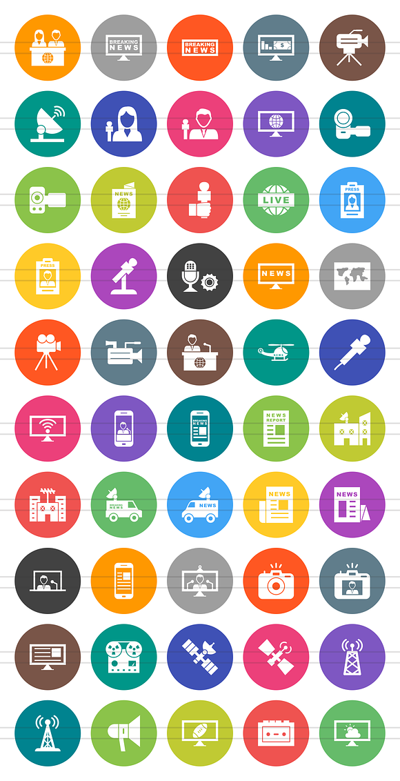50 News & Media Flat Round Icons in Graphics - product preview 1