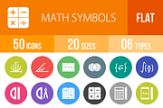 50 Math Symbols Flat Round Icons