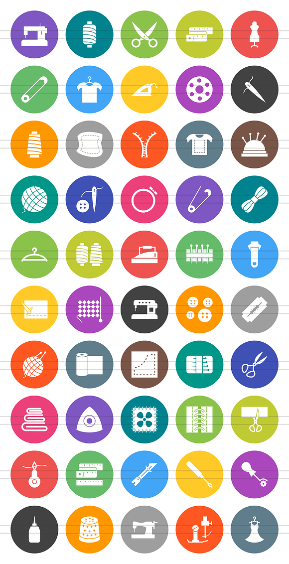 50 Sewing Flat Round Icons in Graphics - product preview 1