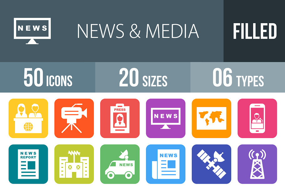 50 News & Media Round Corner Icons in Graphics - product preview 8
