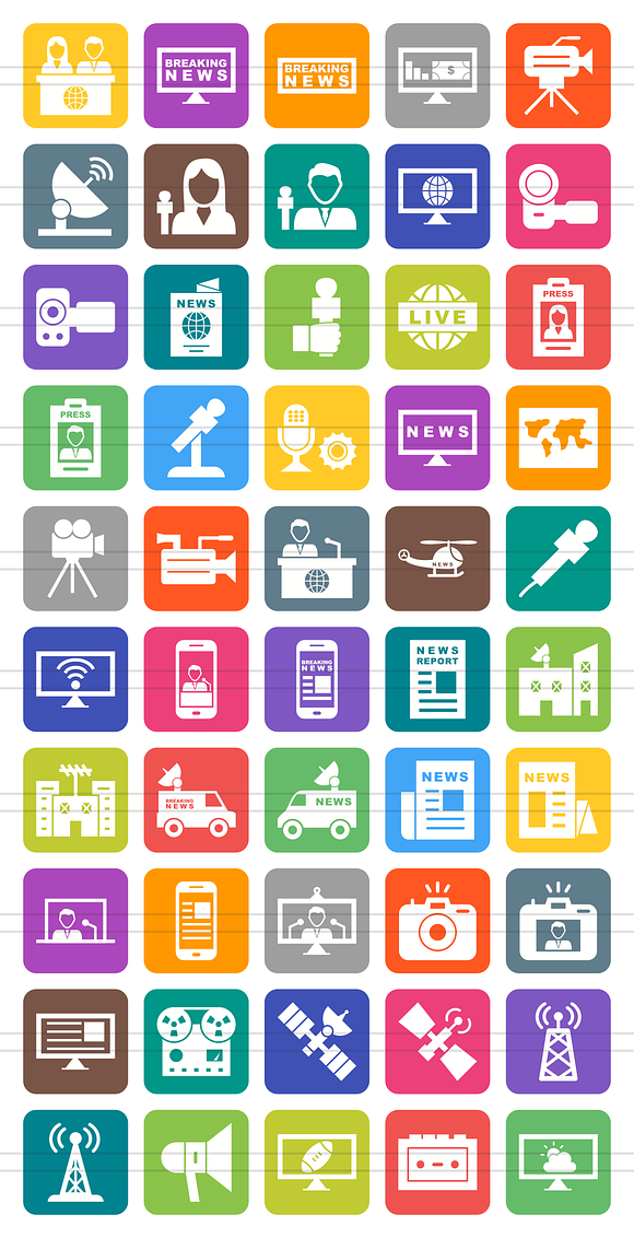 50 News & Media Round Corner Icons in Graphics - product preview 1
