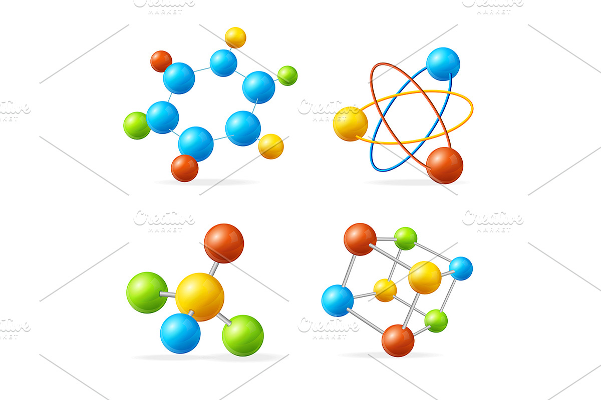 Colorful Molecule Set. Vector in Objects - product preview 8