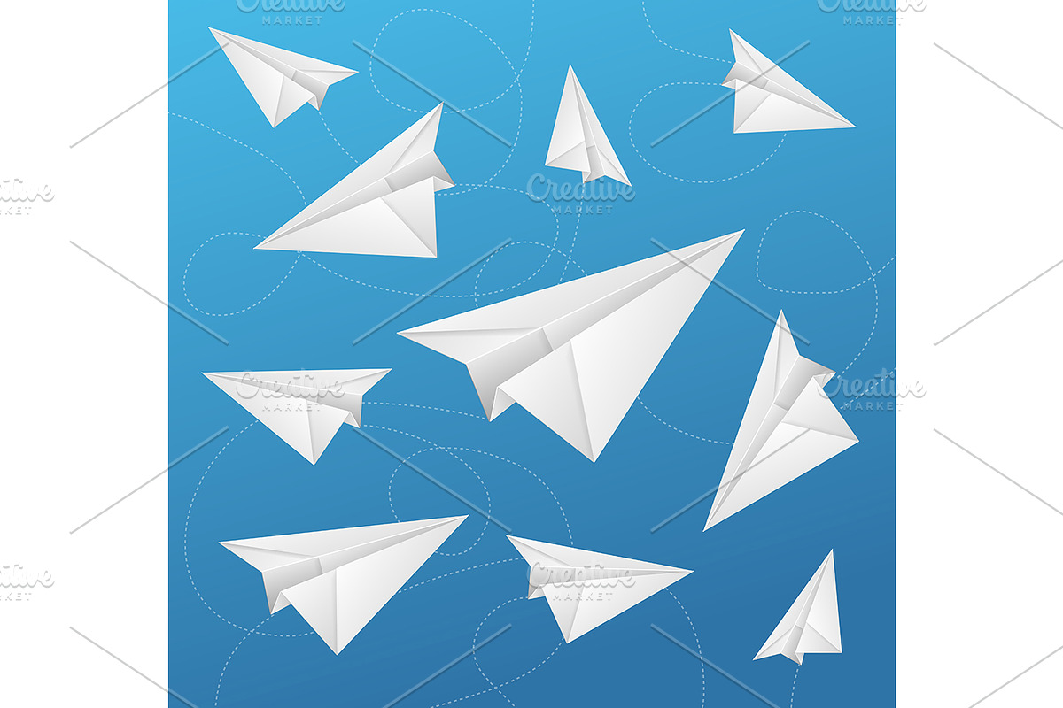 Paper Aircraft Fly on Background in Illustrations - product preview 8
