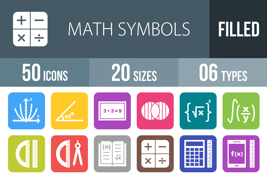 50 Math Symbols Round Corner Icons in Graphics - product preview 8