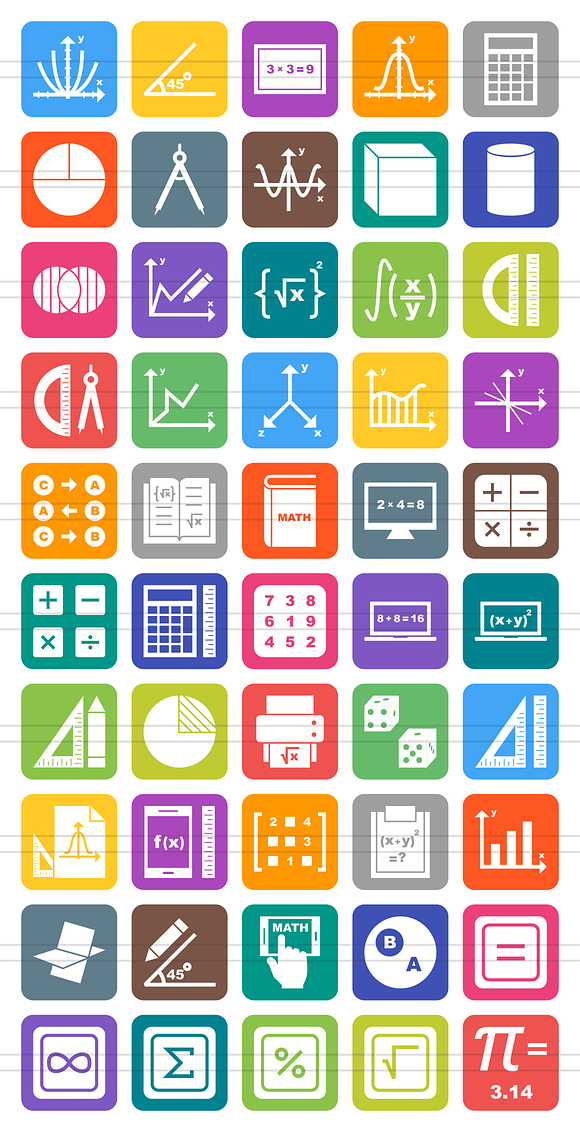 50 Math Symbols Round Corner Icons in Graphics - product preview 1