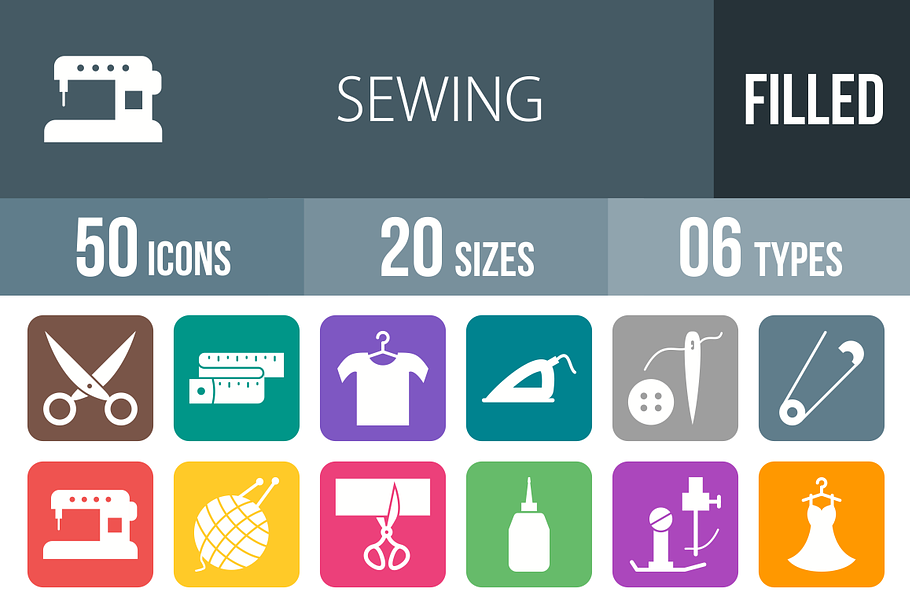 50 Sewing Flat Round Corner Icons in Graphics - product preview 8