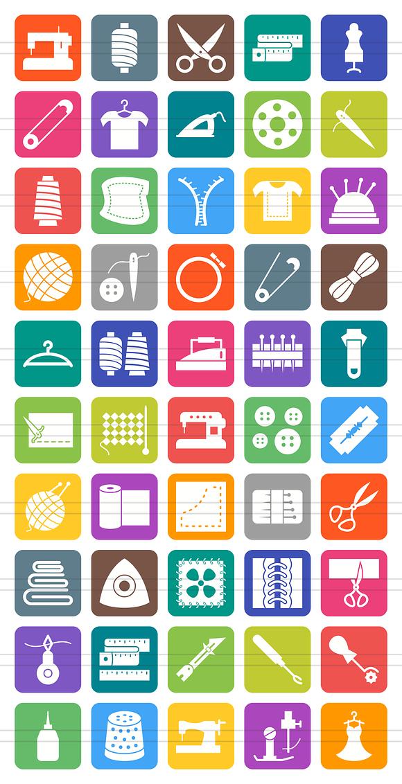 50 Sewing Flat Round Corner Icons in Graphics - product preview 1