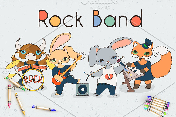 Rock Music Animals Set in Illustrations - product preview 4