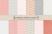 Modern Coral & Gray Digital Papers