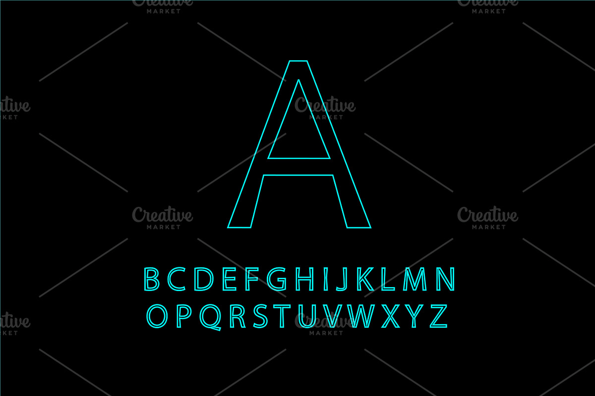 Neon blue font outline vector in Graphics - product preview 8