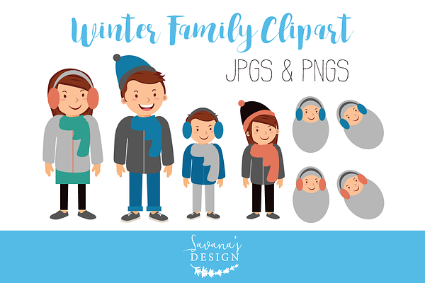 Family Clipart with Winter Clothing