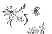 flowers, decor, bee, sketch style