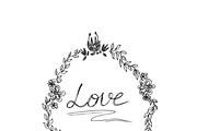 hand drawings wreath with love text