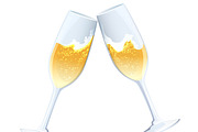 flutes of golden bubbly champagne