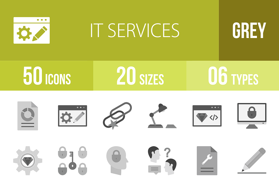 50 IT Services Greyscale Icons
