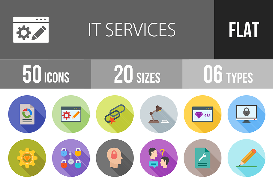 50 IT Services Flat Shadowed Icons