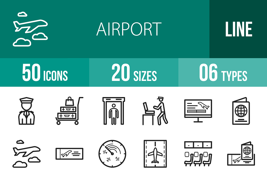 50 Airport Line Icons