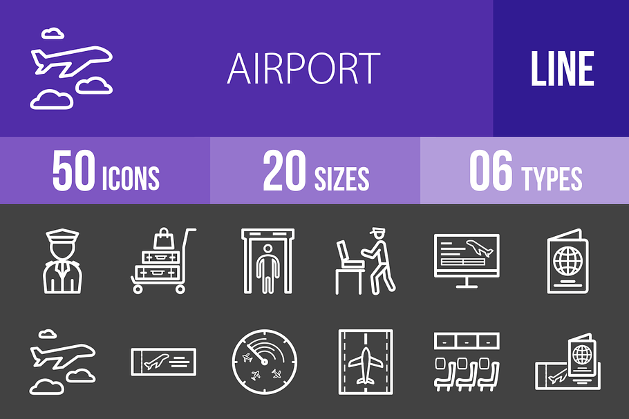 50 Airport Line Inverted Icons