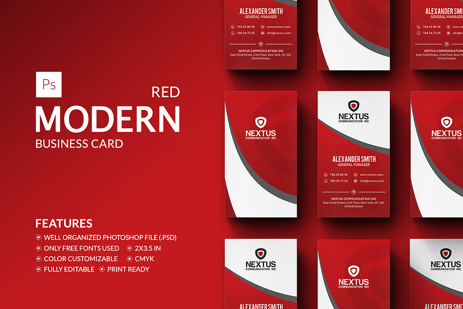 Modern Red Business Card in Business Card Templates - product preview 8