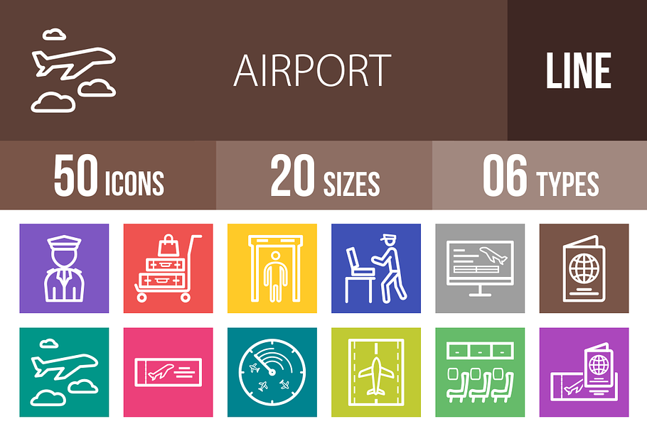 50 Airport Line Multicolor Icons