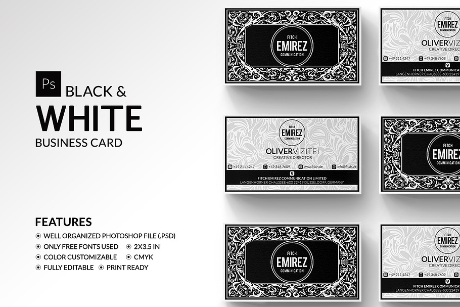 Black And White Business Card in Business Card Templates - product preview 8
