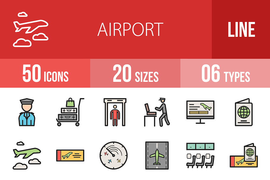 50 Airport Filled Line Icons