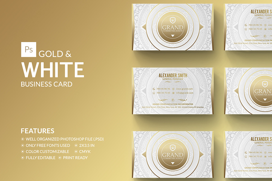 Gold And White Business Card in Business Card Templates - product preview 8