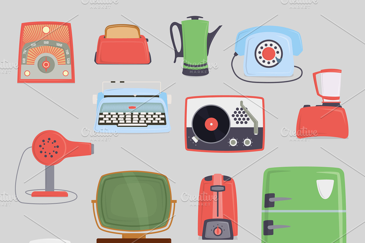 Retro vintage household appliances in Illustrations - product preview 8