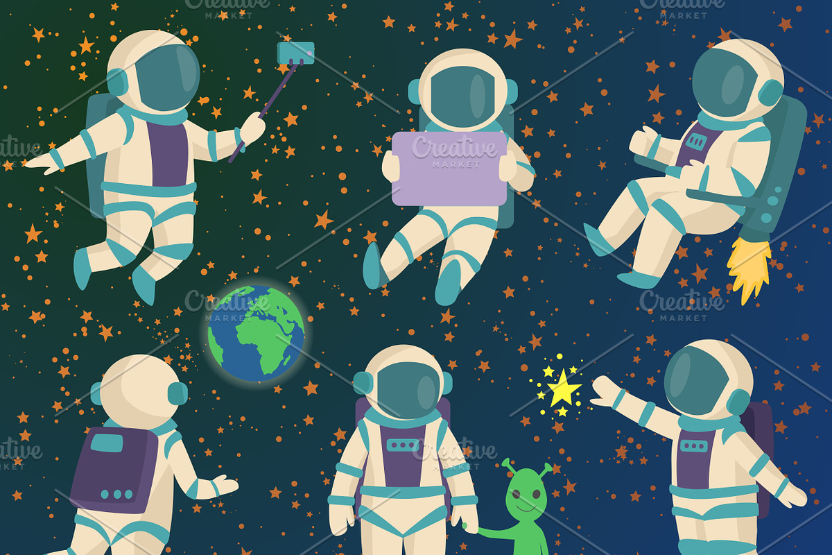 Vector astronauts in space in Illustrations - product preview 8