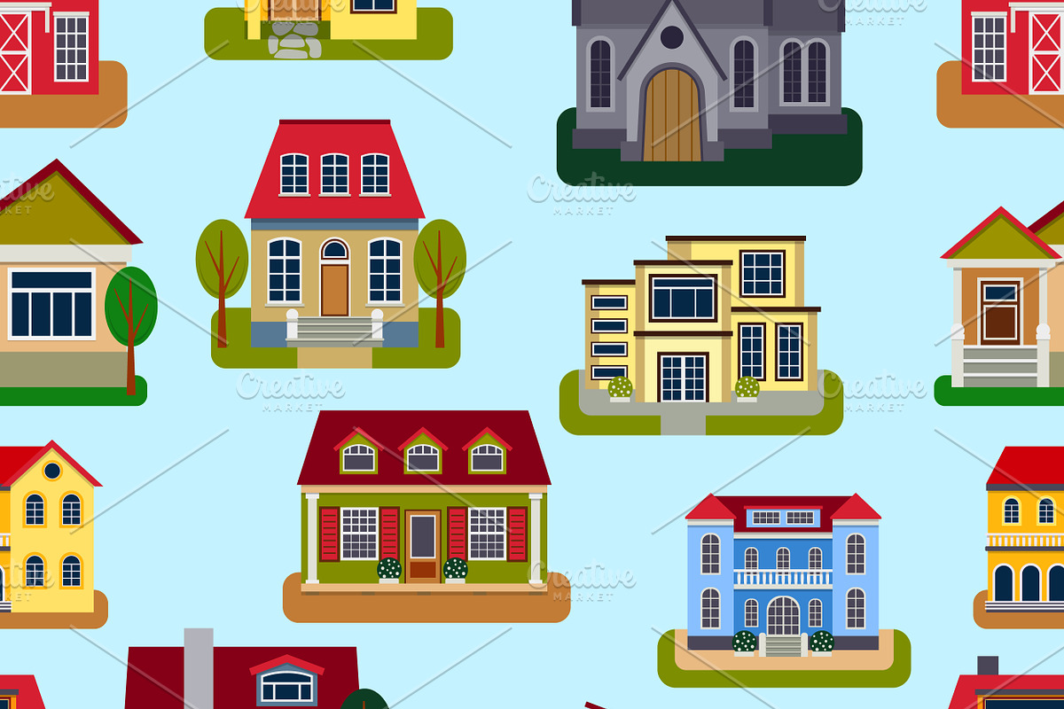 House seamless pattern vector in Illustrations - product preview 8
