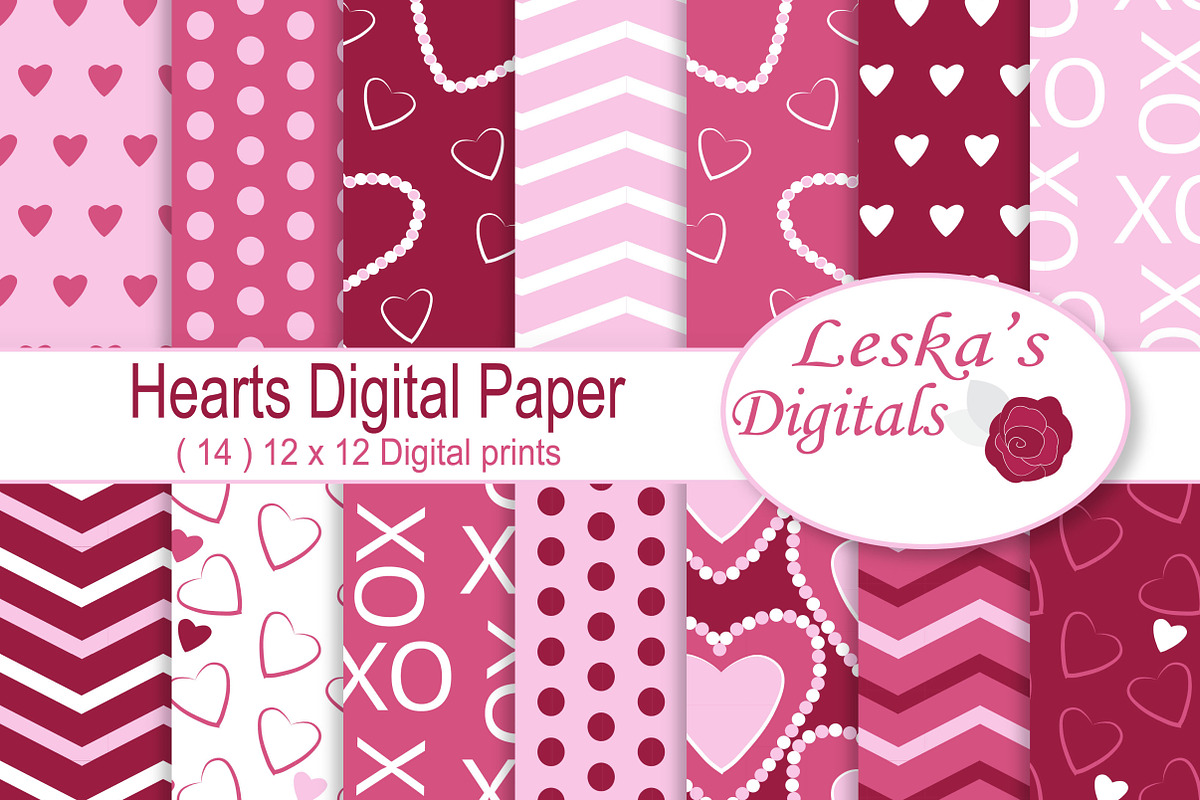 Hearts Digital Paper - Valentine in Patterns - product preview 8