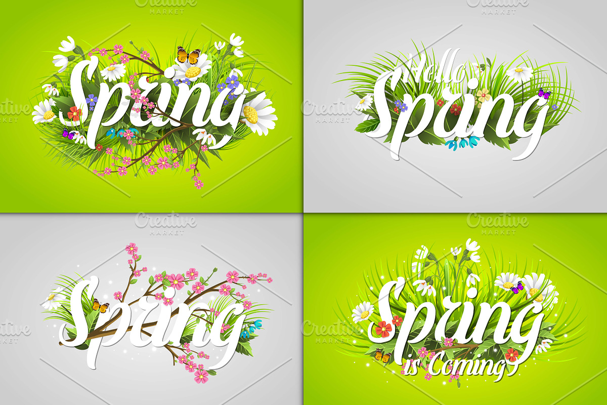 Floral spring background with text in Illustrations - product preview 8