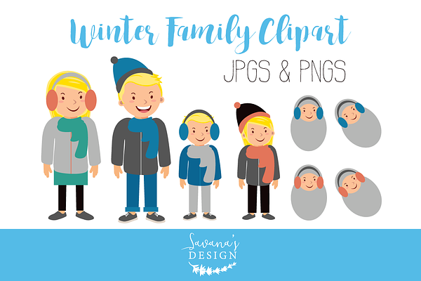 Blonde Winter Family Clipart