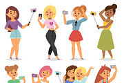 Vector cartoon selfie girls