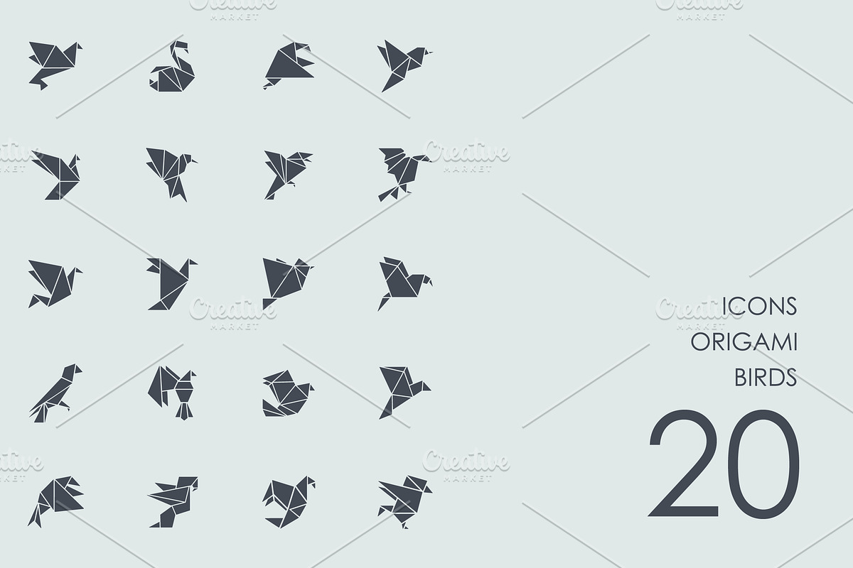 Origami birds icons in Graphics - product preview 8