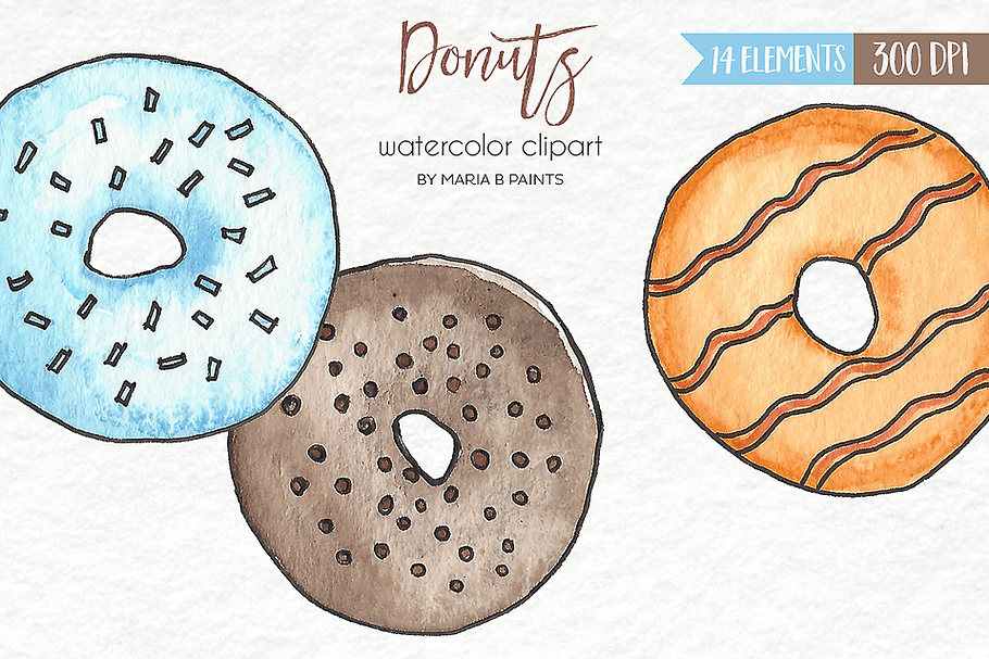 Watercolor Clip Art - Donuts