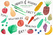 Watercolor Clip Art - Fruit, Veggies