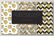 Golden palm leaves seamless patterns